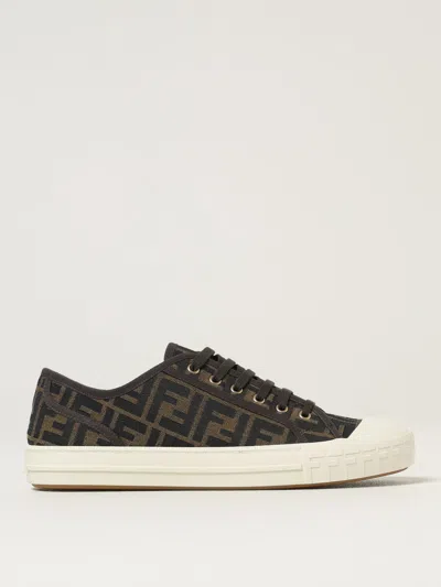 Fendi Men Brown Sneaker With All-over Ff Motif In Fabric Man In Black