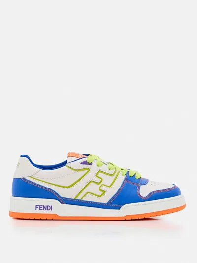 Fendi Men Leather Sneakers With Ff Lateral Logo In Blue