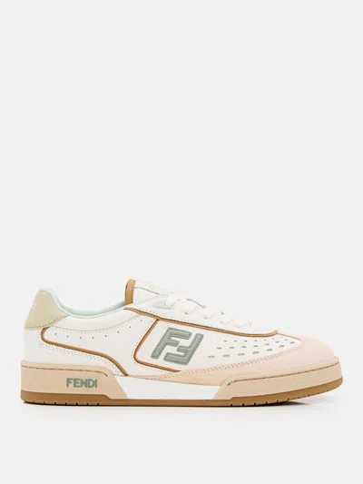 Fendi Uwhi Sage Linen Leather Sneakers In Neutral