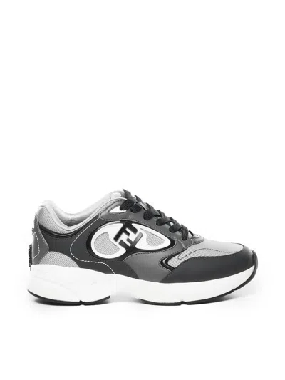 Fendi Forward Sneaker In Grey Mesh And Blue Leather Men In Multicolor