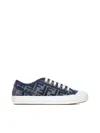 Fendi Low Top Denim Sneakers With Chenille Pattern In Grigio Blu