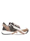 Fendi Beige Leather Sneakers With Ff Motif In Brown
