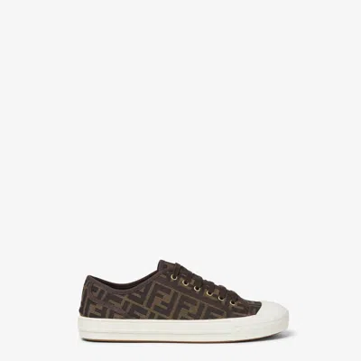 Fendi Men Brown Sneaker With All-over Ff Motif In Fabric Man In Black