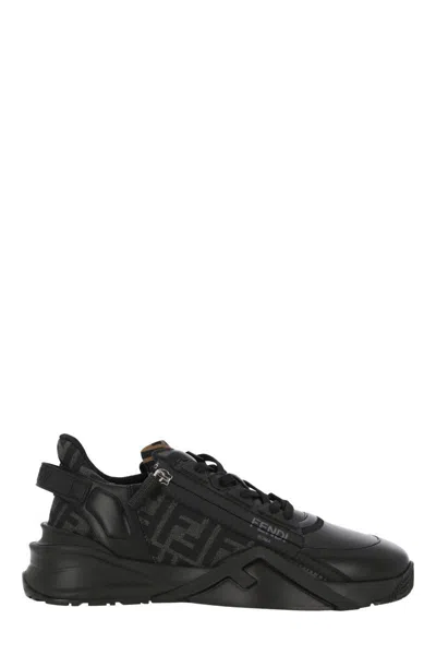 Fendi Flow Ff Motif Leather Low-top Sneakers In Black