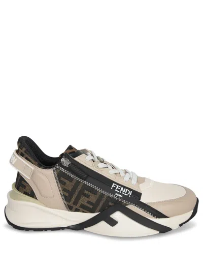 Fendi Beige Leather Sneakers With Ff Motif In Brown