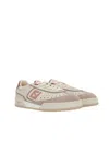 Fendi Leather Sneakers With Contrast Heel Tab In Shell+sienn+mud+rose