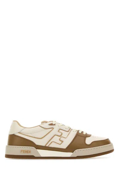Fendi Leather Low-top Match Sneakers In White+hazel