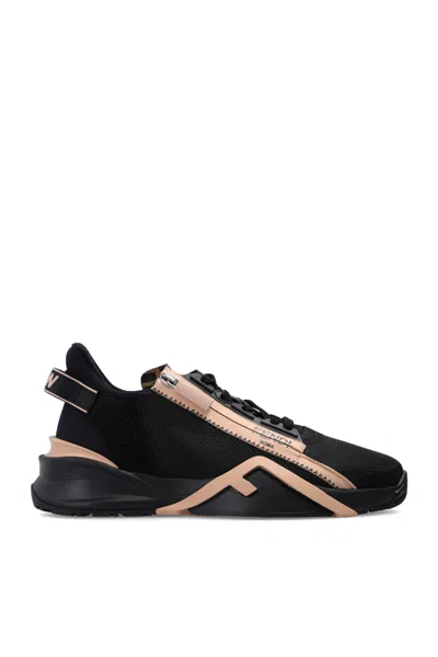 Fendi Black Nylon And Suede Low-tops In Noir
