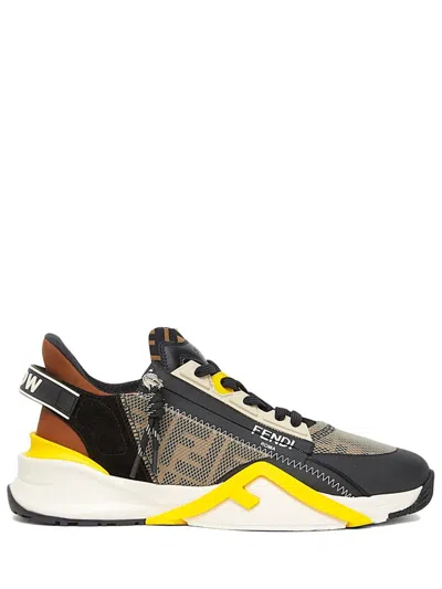 Fendi Streamline Leather Sneakers With Embossed Ff Print In Multi