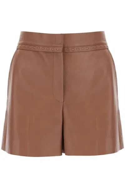 Fendi Selleria-stitching Leather Shorts In Brown