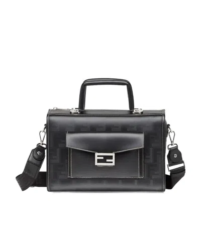 Fendi Soft Trunk Logo Handbag In Black