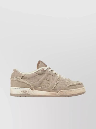 Fendi Sole Distressed Sneakers With Fringed Jacquard Motif In Cream