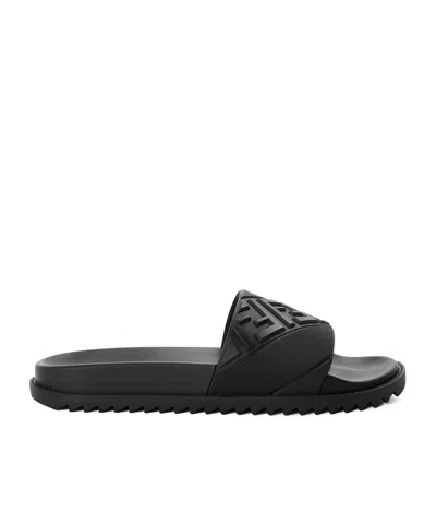 Fendi Solid Color Slippers In Black