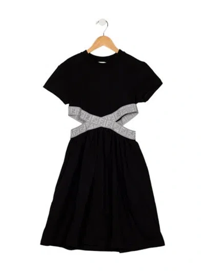 Pre-owned Fendi Kids' Solid Short Sleeve Dress In Black