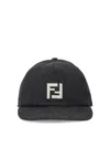 Fendi Men Denim Baseball Hat With Logo Embroidery In Black