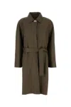 Fendi Leather Trench Coat With Belt And Collar In Green