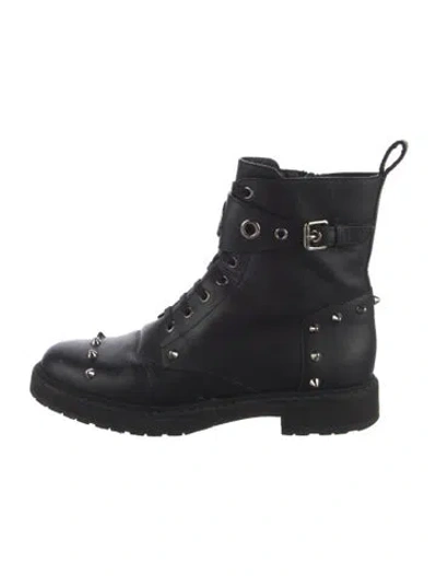 Pre-owned Fendi Spike Accents Leather Combat Boots In Black