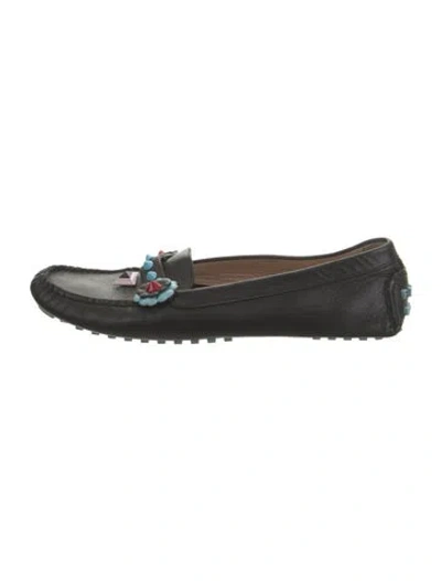 Pre-owned Fendi Spike Accents Leather Loafers In Black
