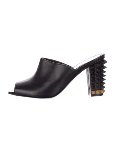 Pre-owned Fendi Spike Accents Leather Slides In Black