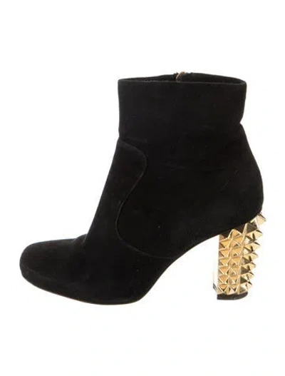 Pre-owned Fendi Spike Accents Suede Boots In Black