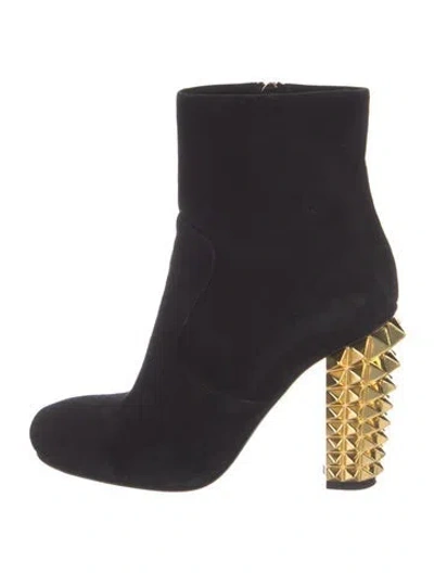 Pre-owned Fendi Spike Accents Suede Boots In Black