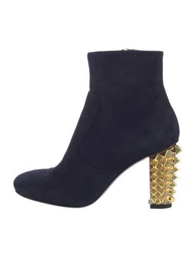Pre-owned Fendi Spike Accents Suede Boots In Blue