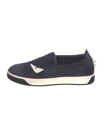 Pre-owned Fendi Spike Accents Suede Flats In Blue