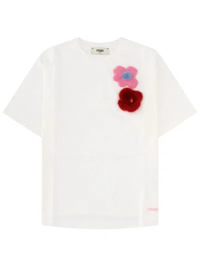 Fendi Spille Sunny Side Flowers Cotton T-shirt In White