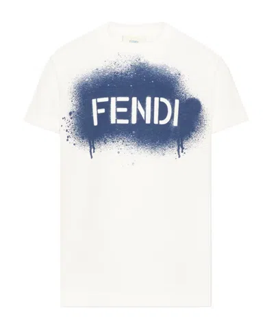 Fendi Spray-effect Logo-print T-shirt In White