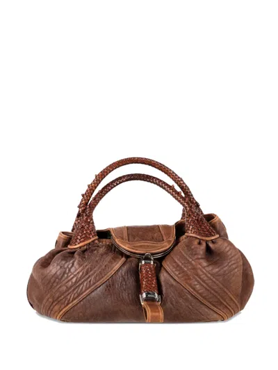 Pre-owned Fendi Spy Leather Tote Bag In Brown