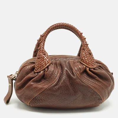 Pre-owned Fendi Spy Small Brown Pebbled Leather Bag
