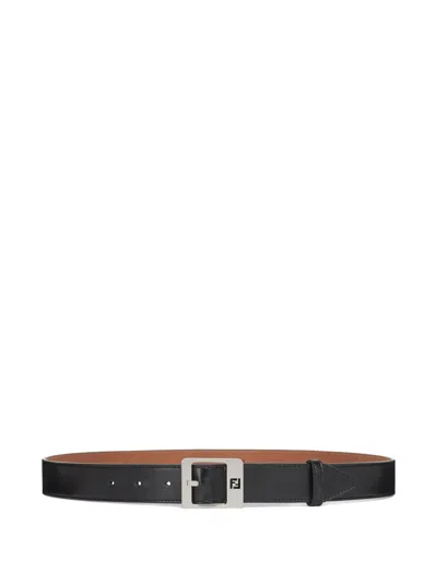 Fendi Square Buckle Leather Belt In Black