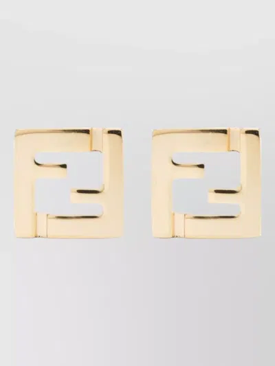 Fendi Square Metal Stud Earrings Collection In Gold