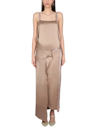 Fendi Square Neck Satin Maxi Dress In Neutrals