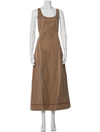 Pre-owned Fendi Square Neckline Long Dress W/ Tags In Brown