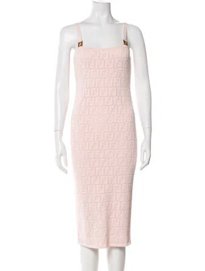 Pre-owned Fendi Square Neckline Midi Length Dress W/ Tags In Pink