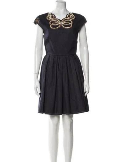 Pre-owned Fendi Square Neckline Mini Dress In Blue