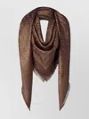 Fendi Square Scarf Fringed Edges In Brown
