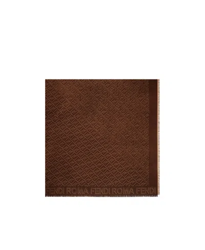 Fendi Square Shawls Of Wool And Cashmere In Brown