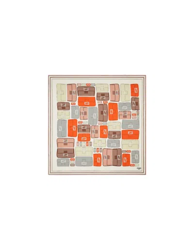 Fendi Square Silk Scarf In White