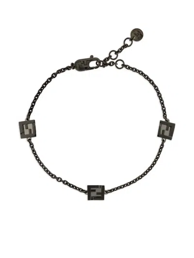 Fendi Square-charm Chain Bracelet In Black