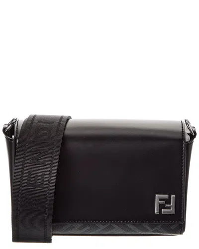 Fendi Squared Ff & Canvas Shoulder Bag In Black