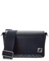 Fendi Squared Ff & Canvas Shoulder Bag In Blue