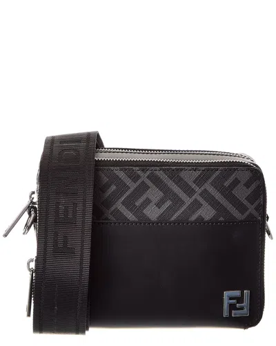Fendi Squared Ff & Leather Camera Case Organizer In Black