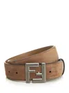 Fendi Men Brown Belt With Ff Buckle Closure In Suede Man In Multi