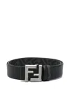 Fendi Ff Squared Leather And Canvas Reversible Belt Accessories In Black