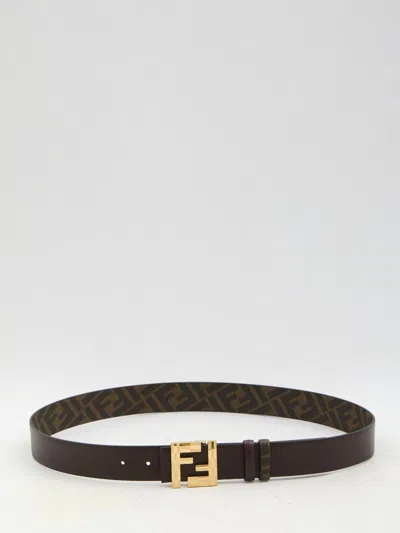 Fendi Squared Ff Belt In Brown