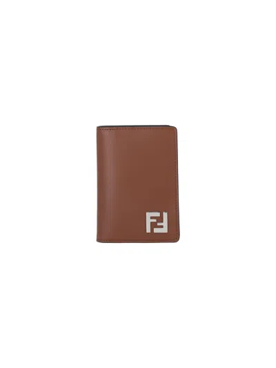 Fendi Squared Ff Bi-fold Card Holder In Brown