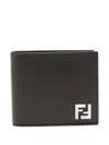 Fendi Brown Bi-fold Wallet With Squared Ff Motif In Leather Man