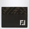 Fendi Brown Card-holder With Squared Ff Motif In Leather And Ff Canvas Man In Brown
